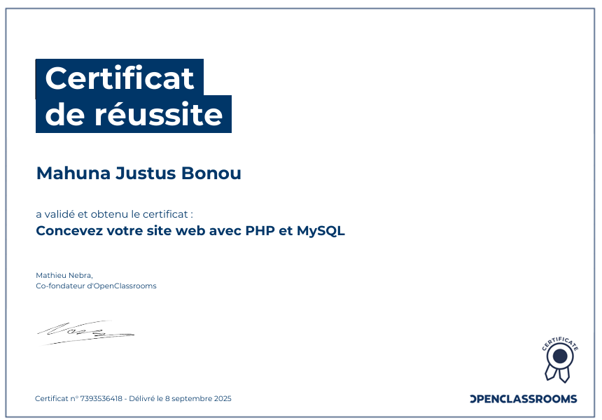Certificat de réussite