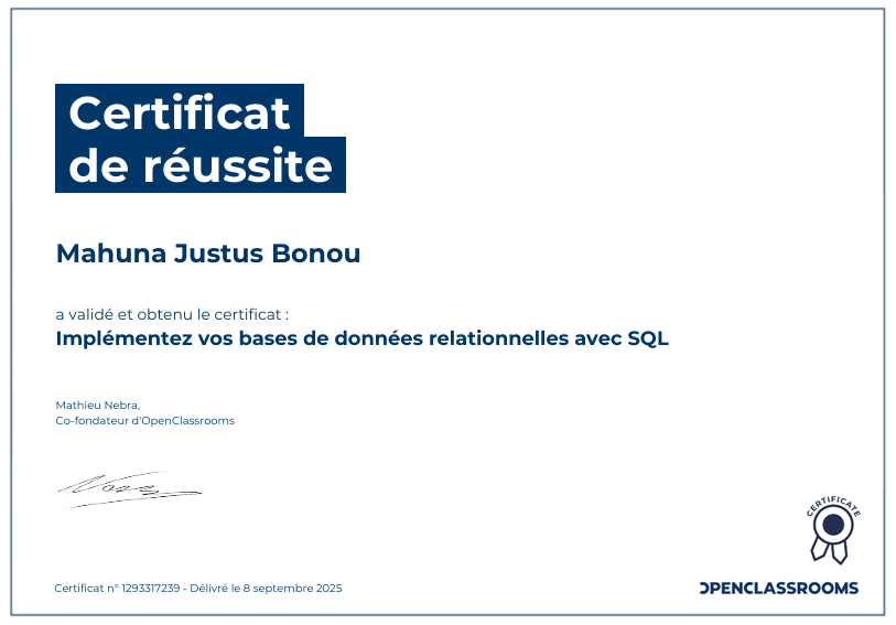 Certificat de réussite
