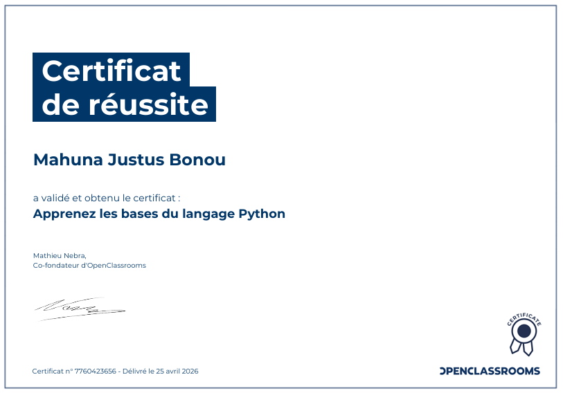 Certificat de réussite